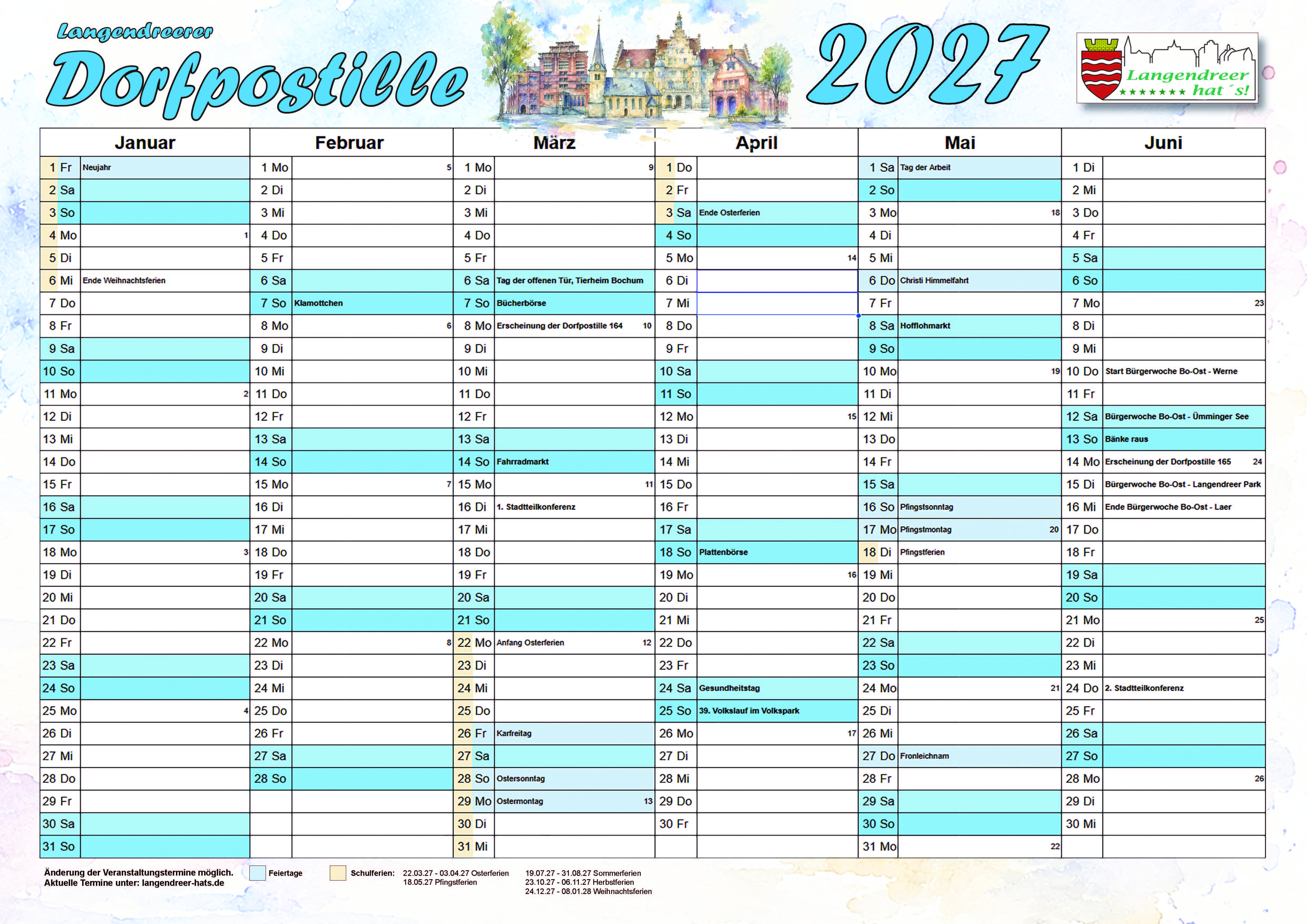 Kalender 2027 Jan Juni